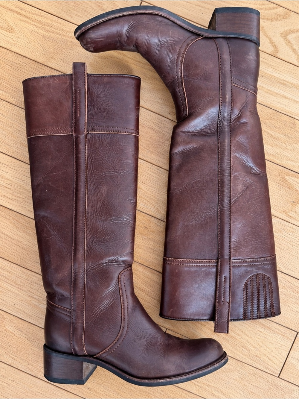 Vintage Sendra Brown Leather Tall Western Riding Boots Size 8